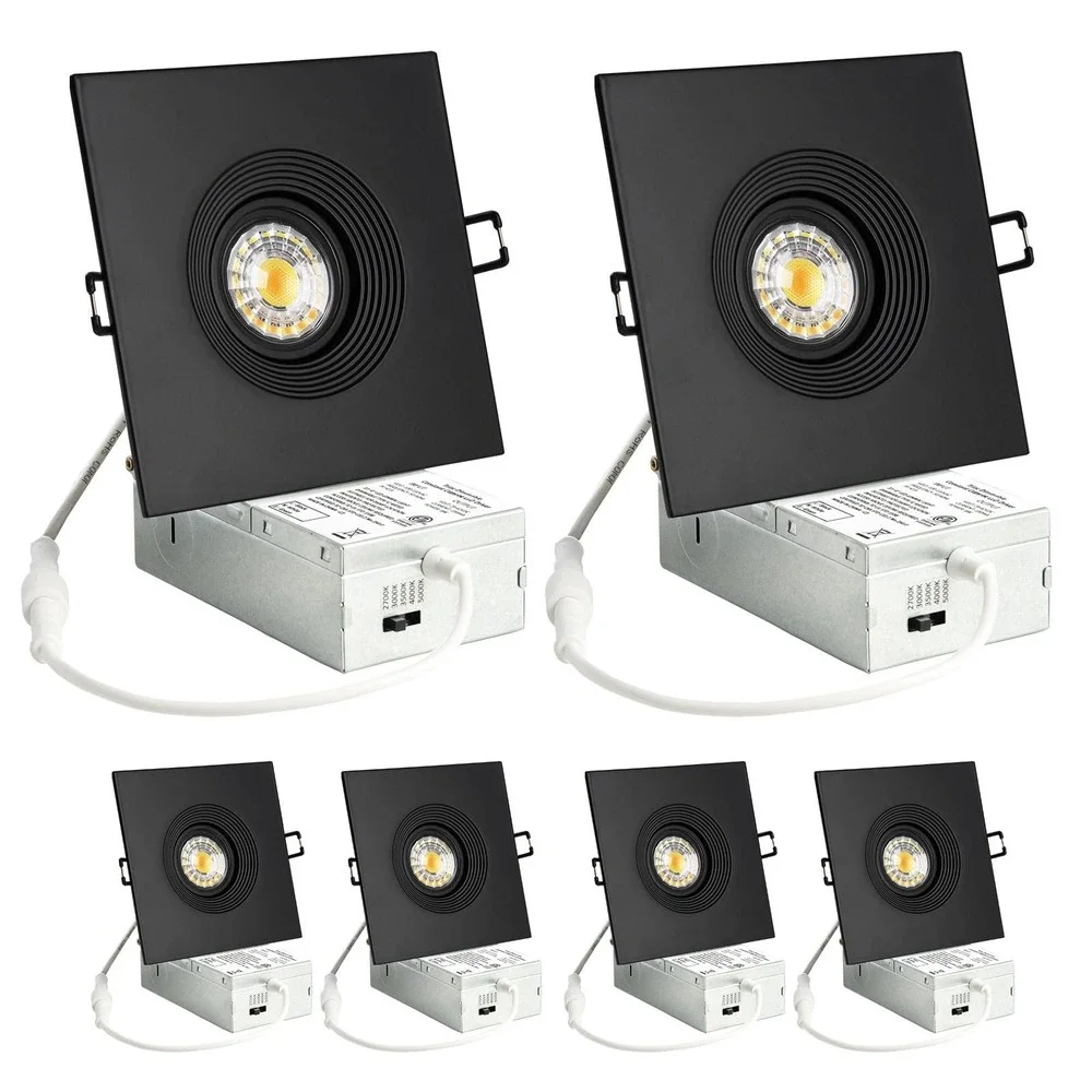 Wembanma 6 Pack 4 Inch Square LED Recessed Lighting 8W Black Gimbal Downlight